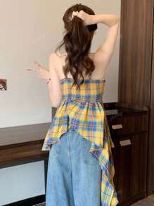 Retro Checkered Camisole, Dopamine Vibes, Sweet & Spicy Asymmetrical Crop Top, Summer
