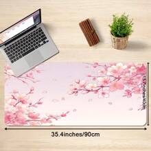 Extra Large Cherry Blossom & Pink Background Gaming Mouse Pad With Rubber Base, Stitched Edges , Smooth Surface Oriental Cherry Desk Mat For Home Office , Ideal Gift For Girlfriend
