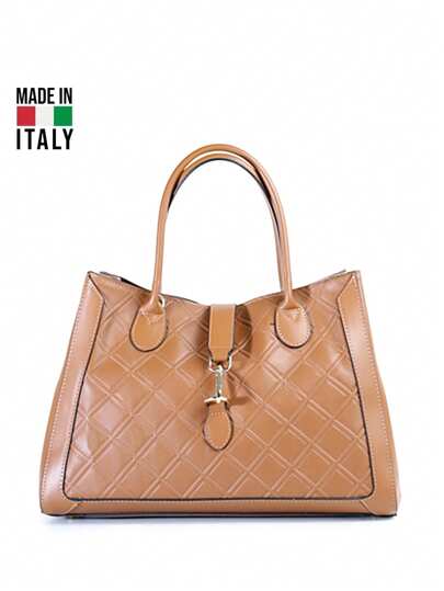 Bolso tote de piel genuina de becerro, hecho 100% en Italia, de alta calidad para la oficina de mujer