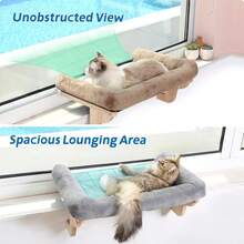 Cat Perch For Window Sill With Bolster - Orthopedic Hammock Design With Premium Hardwood & Robust Metal Frame - Cat Window Seat For Large Cats And Kittens - Dark Stained Wood With Brown Bed - Natural Color Wood W/ Brown Bed - View 3