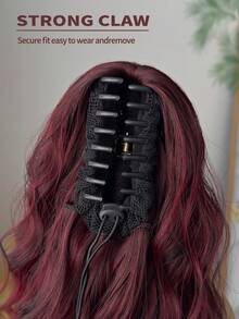 16 Inch Brown With Burgundy Curly Ponytail Wig, Heat Resistant Fiber - Red Ombre - View 10