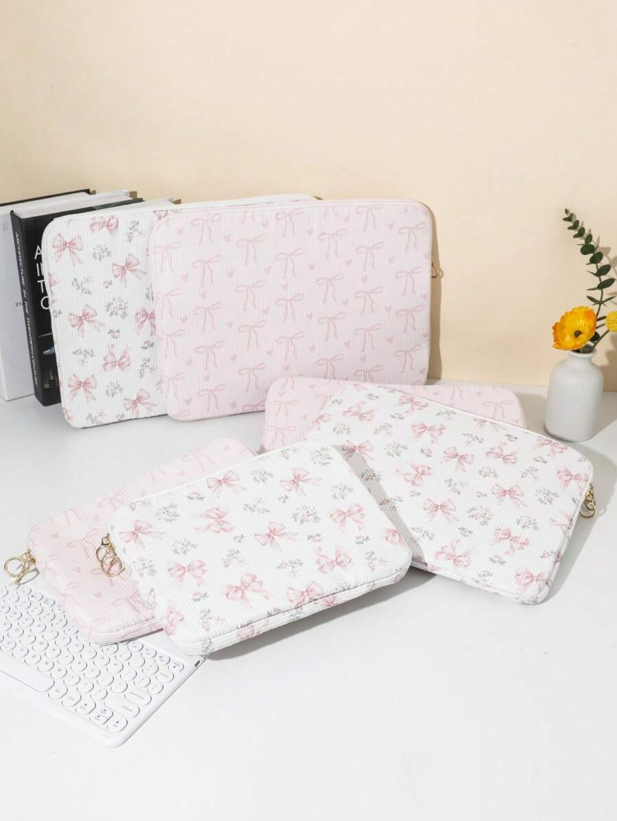 1pc Girly Pink Bow Pattern Tablet Bag, Hyuna Style Pink Small Floral Tablet Bag, 11/13/15 Inch Computer Bag Ipad Bag Laptop Bag, 11,13,15 Inch Portable Desktop Protective Bag For Mac Book ASUS Tablet Handbag Protective Case 9-11 Inch Compatible With Ipback To School School Stuff Bag For School Work Laptop Bag For Women Mac Book Case
