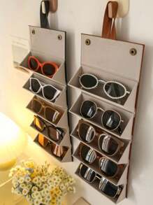 Organisateur pliable de 6 fentes en style vintage de pour lunettes, étui de lunettes de voyage portable, facile à nettoyer, caractéristiques spéciales : sans imprimé, bordures non teintes - accessoire de sac à main - options de couleurs multiples