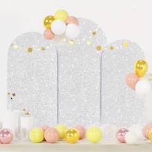 5ft/6ft/6.6ft/7.2ft Silver Arch Cover Sequin Backdrop Cover Round Top Chiara Backdrop Stand Cover For Wedding Birthday Party Photography Decoration (Arch Stand Not Included)