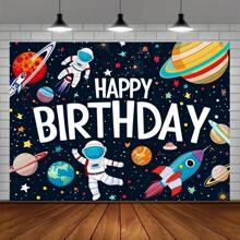 1 pièce, Décoration d'anniversaire thème astronaute et navette spatiale - Grande bannière de fond pour anniversaire sur le thème de l'espace - Pour les fêtes d'anniversaire sur le thème du système solaire pour hommes - Convient aux adultes - Parfaite pour les fêtes d'anniversaire - Cadeau idéal pour les passionnés d'espace