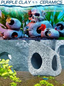 Aquarium Hidden Rock Caves, Betta Fish Tank Accessories Hiding Place Decorations, Betta Fish Toy Tunnel Fish Holes, Ceramic And Glass Container Accessories, Suitable For: Breeding, Playing And Resting Of Aquatic Pets
