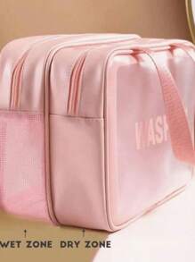 1/3pcs Double Layer PVC Toiletry Bag, Multi-Compartment Travel Storage Pouch, Large Capacity Makeup Bag, Minimalist Hand Carry Cosmetic Organizer Suitable For Bathroom, Beach, School, Holiday, Mother's Day, Teacher Gift