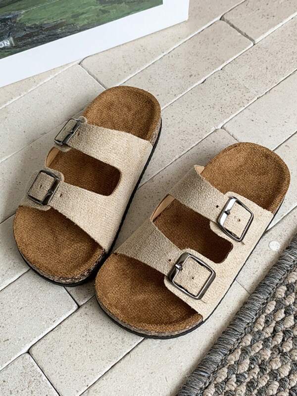 Kids' Double Buckle Slip-On Beach Sandals, Summer Casual Unisex Children Flip Flops