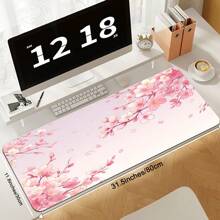 Extra Large Cherry Blossom & Pink Background Gaming Mouse Pad With Rubber Base, Stitched Edges , Smooth Surface Oriental Cherry Desk Mat For Home Office , Ideal Gift For Girlfriend