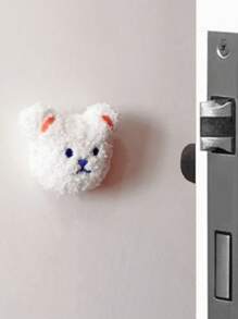 1pc Cute Bear Design Wall Protector, Soft Bumper Door Handle Collision Guard For Baby & Kids Room Decor, Bedroom