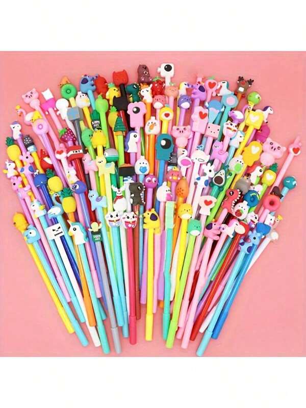 20pcs/Set Cartoon Style Ballpoint Pen Set, Smooth Writing, 0.5mm Fine Tip Refillable Black Ink, Plastic Barrel With Button Cap, Assorted Creative Designs, Suitable For 14+ Years Old, Ideal For Office And School Supplies Back To School