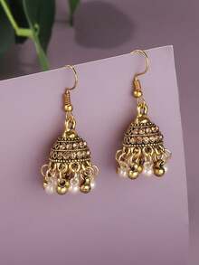 1 Pair Delicate Pearl Bell Earrings - Champagne - View 2