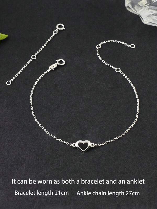 1 pièce Bracelet/Chaîne de cheville polyvalent au ton argent avec design cœur creux, délicat et élégant, résistant à l'oxydation, bijou d'usage quotidien pour femmes