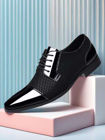 黑色 PU 男鞋，休闲商务鞋，婚纱搭配，办公室和派对正式鞋