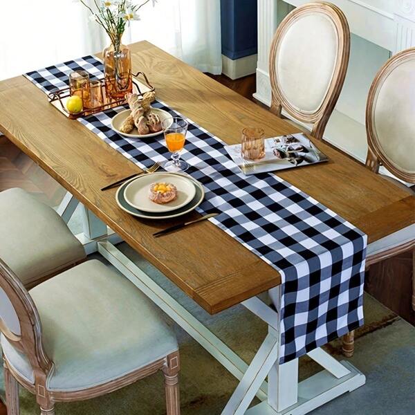 1 Table Flag, Black And White Checkered Pattern, 100% Polyester Fiber, Multiple Sizes 33 * 93 Centimeters. 33 * 183 Centimeters. 33 * 233cm In Various Sizes, Easy To Clean, Hand Washable, Machine Washable, Perfect For Spring And Summer Decoration, Holiday Gifts, Indoor/Outdoor Picnic Mats, Daily Matching And Home Decoration, Independent Festival Decoration, Floral Decoration, Rectangular Tablecloths