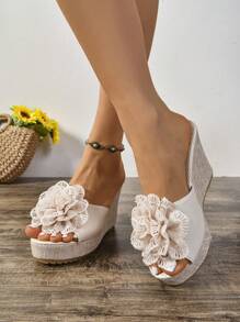 New Handmade Floral Vacation Solid Color Sandals, Slip-On Peep Toe Waterproof Platform Super High Thick Sole Large Size Women Shoes, Summer