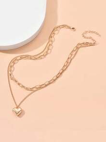 1 件心形双层心形吊坠链项链情人节、妈妈、母亲、母亲节、礼物 - 金黃色 - 查看 6