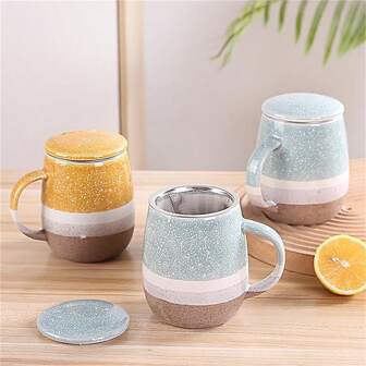 1pc Creative Set Tea Separation Large Capacity Ceramic Mug With Highly Attractive Ins Lid - Home Ceramic Cup - Suitable For Hot And Cold Drinks, Ideal Gifts For Mother's Day, Thanksgiving, Christmas, Birthdays, And Easter - Made Of Ceramic Materials, Can Be Used In Microwave Ovens
