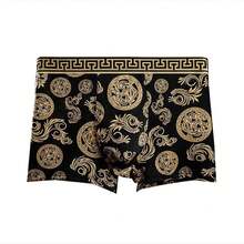 4 unids/set de ropa interior para hombre, calzoncillos de nuevo estilo, ropa interior cómoda y transpirable con estampado para hombre, bragas sexis finas de esquina plana para niños LBK1 - Oro negro - Ver 7