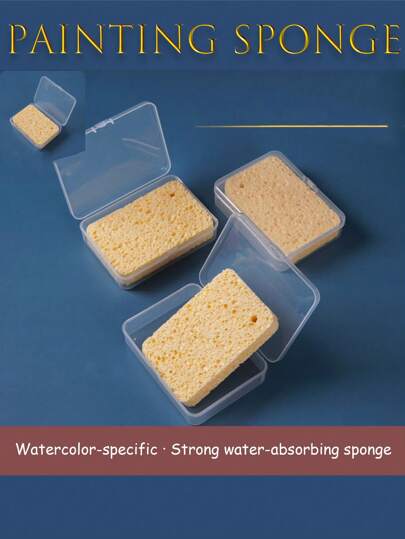 2 peças de esponja para pintura artística, esponja absorvente de água para aquarela e gota, com caixa de armazenamento, esponja hidratante para pintura que absorve água, materiais para pintura artística, essenciais para estudantes de arte, volta às aulas, material escolar