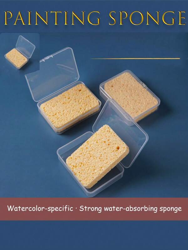 2pcs Art Painting Sponge, Watercolor And Gouty Water-Absorbing Sponge, With Storage Box, Moisturizing Water-Absorbing Painting Sponge, Art Painting Supplies, Essential For Art Students, Back-To-School Season,Back To School,School Supplies