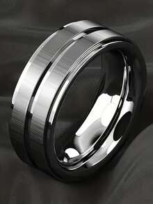 4pcs/Set Stainless Steel Blue & Black Tire Tread Pattern Rings For Men - Brushed Finish Engagement & Wedding Rings, Hypoallergenic, Timeless Jewelry - Multicolor - View 2