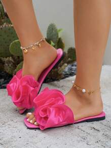 New Women's Black Spring/Summer Fashion Party & Vacation Ruffle Decor Platform Sandals, Outdoor Comfortable Versatile Square Toe Soft Flat Slippers