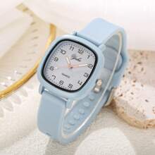 1 pieza Reloj de pulsera de cuarzo con correa de silicona colorida, de moda y sencilla, para mujer/estudiante