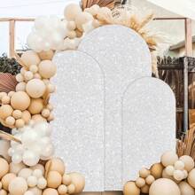 5ft/6ft/6.6ft/7.2ft Silver Arch Cover Sequin Backdrop Cover Round Top Chiara Backdrop Stand Cover For Wedding Birthday Party Photography Decoration (Arch Stand Not Included)