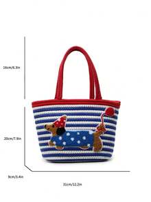 时尚腊肠犬篮子手提包，大容量编织手提包，钩针/针织包 - 紅色 - 查看 5