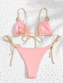 Conjunto de bikini de dos piezas con corte y lazo elegante y casual, adecuado para citas, vacaciones, playa y Día de San Valentín