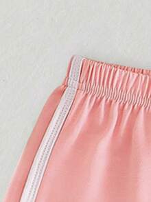 2pcs/Set Tween Girls Cherry Slogan Print Raglan Sleeve T-Shirt + Sport Shorts, Casual Activewear Set, Spring/Summer - Pink - View 7