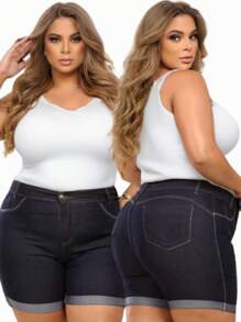 Kit 2 Bermudas Plus Size Feminina Jeans Meia Coxa Com Lycla (Elastano)