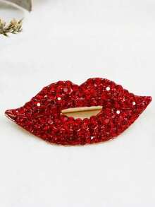 1pc European & American Style Classic Fashion Popular Sexy Red Lip Brooch, Fully Inlaid Luxury Clothing Adornment Oil Drop Brooch Pin For Women, Anti-Exposure - Red - View 2