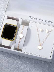 5/1pc Casual Girl Silicone Digital Display Electronic Watch Set With Heart-Shaped Bracelet, Necklace, Earrings And Jewelry Set, Suitable For Party Gifts, Vacation Supplies, Packing For Travel, Vacation Outfits, Back To School,And Buying Gifts To Give To Friends And Relatives - Multicolor - View 4