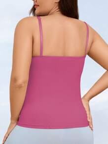 Women's Plus Size Casual Striped Tank Top With Round Neckline, High Elasticity, Knit Fabric, Pullover Style, With Bralette And Cup Inserts, All-Season Comfort