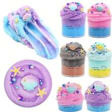 200ML 彩色蓬松云朵粘液，适合儿童海洋贝壳香味粘液，儿童 DIY 成人减压玩具，适合儿童节礼物，超柔软不粘，专注于缓解压力 DIY 惊喜粘液、生日礼物和复活节派对礼物（粘性更强）