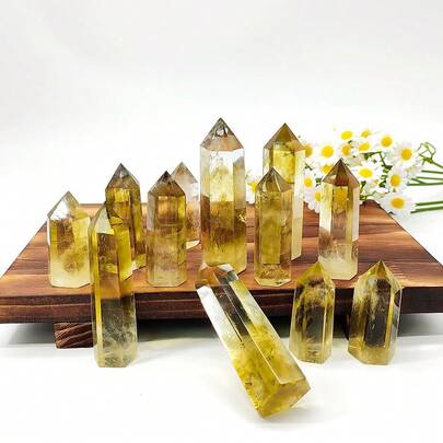 1pc Natural Brazil Citrine Yellow Quartz Point For Home Decoration