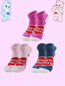 3 Pairs Cute Personalized Care Bears Socks For Women, Featuring Bear, Funshine Bear, Wish Bear & Heart Funshine Bear, Suitable For Daily Wear, Gifts For Holidays, Birthdays & More Occasions - Multicolor - View 2