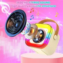 ODAPTO Máquina de karaoke para niños con 2 micrófonos, altavoz Bluetooth inalámbrico, diseño de unicornio, adecuado como regalo de cumpleaños para niñas de 6 a 12 años, micrófono de juguete para niños - Beige - Ver 9