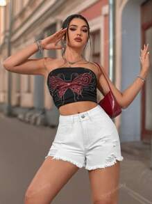 Shorts Denim na Moda, Lavados, de Cintura Alta, Desgastados, com Barra Esfiapada