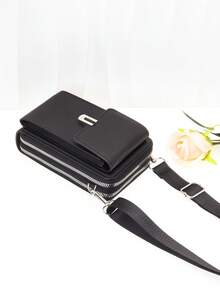 MINGYOU 女士PU皮革斜挎包，时尚年轻，多拉链设计，多功能大容量手机钱包 - 黑色 - 查看 3