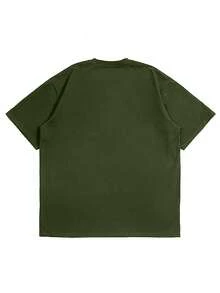 男士休闲纯色圆领短袖T恤，适合日常休闲穿着 - 軍綠色 - 查看 8