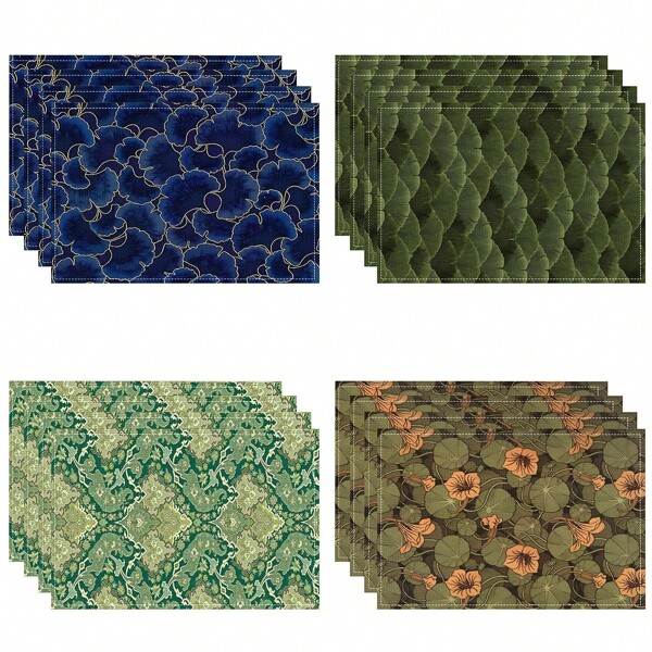 1/4/6/8/12 Piezas Manteles de mesa impresos de lino lavables, almohadillas protectoras de superficie, manteles de mesa de comedor para interiores y exteriores, adecuados para fiestas festivas, decoración de cocina y comedor