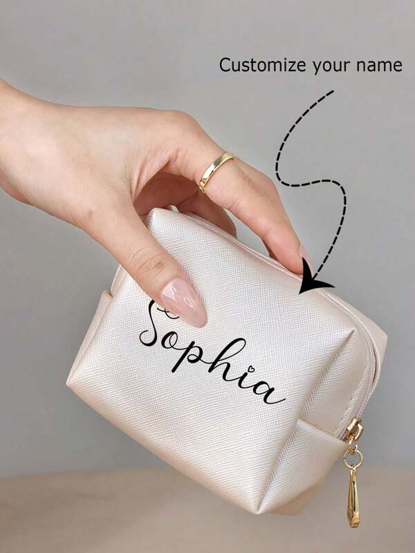 1pc Personalized Cosmetic Bag, Women Clutch Purse, Customized Name Leather Large Capacity Ladies Small Bag, Suitable For Travel, Home, Work, Study, Large/Medium/Small Size Portable Toiletry Bag, Lipstick, Pad, Cable Organizer, Perfect Gift For Anniversary, Valentine's Day, Birthday, Ideal For Mom, Girlfriend, Sister, Classmate, Suitable For All Ladies