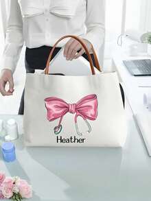 Personalized Medical Bow Stethoscope Leather Handle Canvas Tote Bag With Name Appreciation Graduation Gift For Nurse Doctor Medical Staff