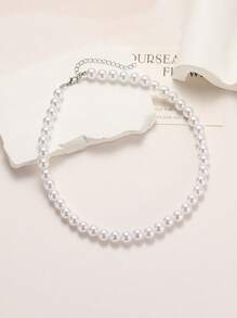 1pc Simple Elegant Versatile All-Match Necklace With High-Quality Glass Pearl, Choker Chain, Suitable For Girls/Women