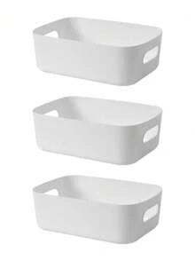 6pcs Multifunctional Storage Box Set - Suitable For Cosmetics, Snacks, Etc. - Plastic Organizer For Kitchen, Bathroom And Dormitory - White - View 11