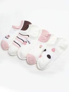 5 Pairs Cute Bear Print Breathable Short Socks, Japanese Style, Spring/Summer - Multicolor - View 2