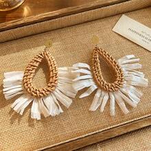 Pendientes con flores tejidas de rafia colorida para mujer, pendientes de dopamina de alta gama, nuevo estilo de vacaciones 2025 - Multicolor - Ver 13